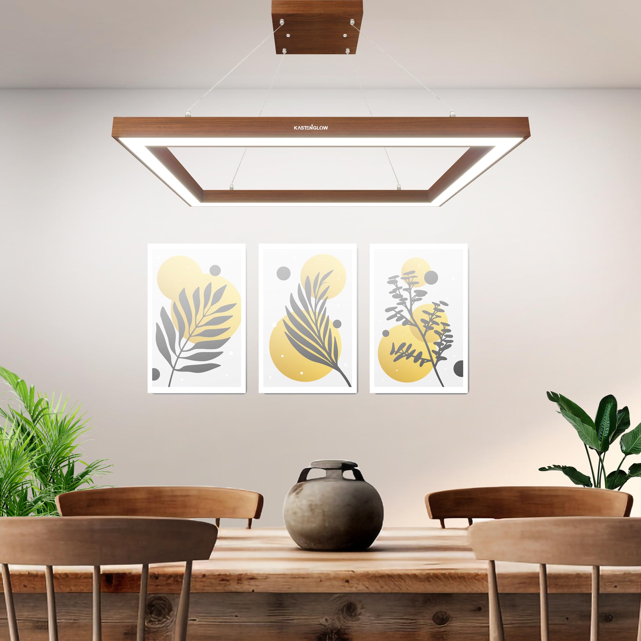 KASTENGLOW Decorative Rectanglur LED Pendant Hanging Linear Lights | Stylish Wallnut Brown Wooden Ceiling Light for Indoor Decorations Linear Lighing (70(28")*40(16") CM) White LED-image-10