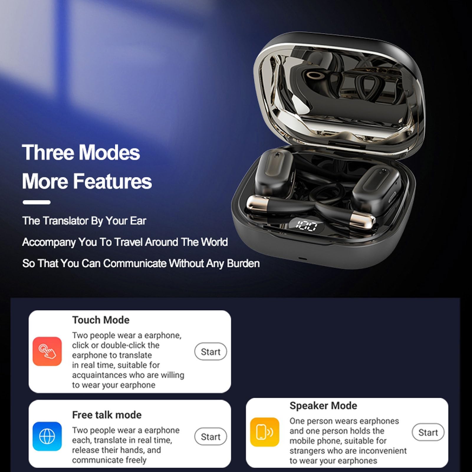 Vikye Translation Earphones, OWS Two, Way Real Time BT5.3 Translator Device with APP Supports 144 Languages - Image 4