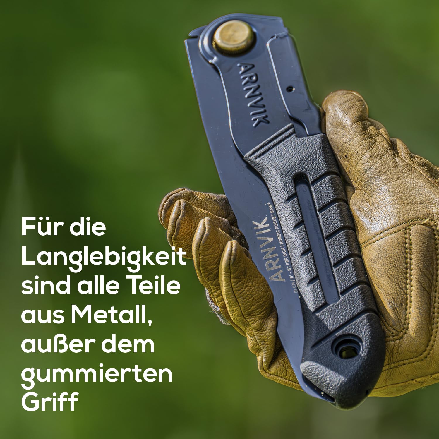 Nordic Astsäge für Gartenarbeit & Klappsäge Outdoor Bushcraft – Arnvik – 8 Zähne pro 2,5 cm – 21 cm Gehärtetes SK5-Stahlblatt – Handsäge Holz für Bäume in Ihrem Garten oder Brennholz beim Camping