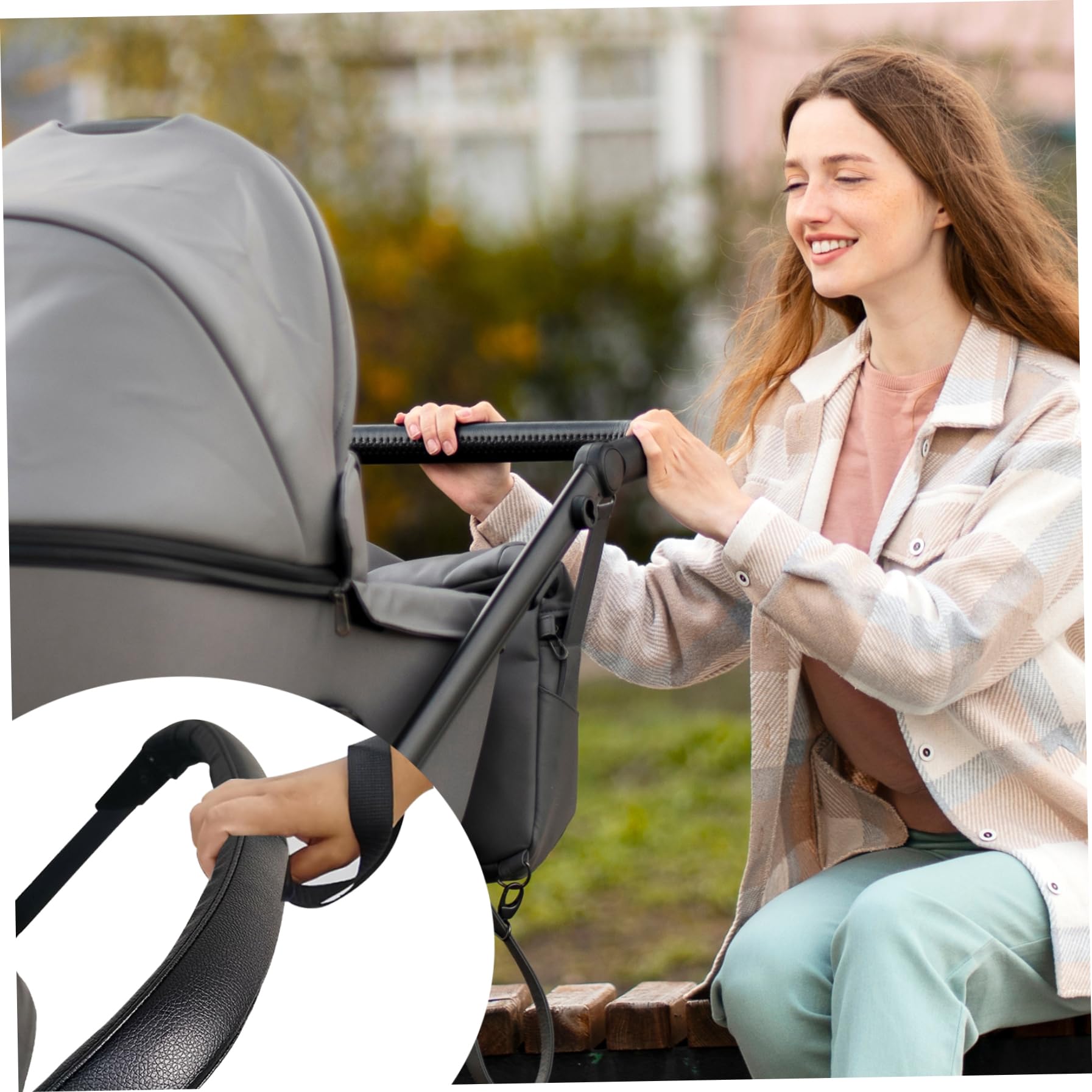 Copri maniglia per passeggino Copri maniglia per carrozzina in pelle nera Antiscivolo e resistente alle macchie Impugnature per maniglia per passeggino con cerniera per protezione bracciolo carrozzina