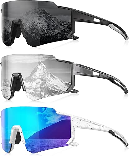 Miniatura 23 de Gafas de sol polarizadas deportivas para hombres y mujeres, lentes ligeros de TR90 con protección UV para ciclismo y correr A1 Negro/Azul