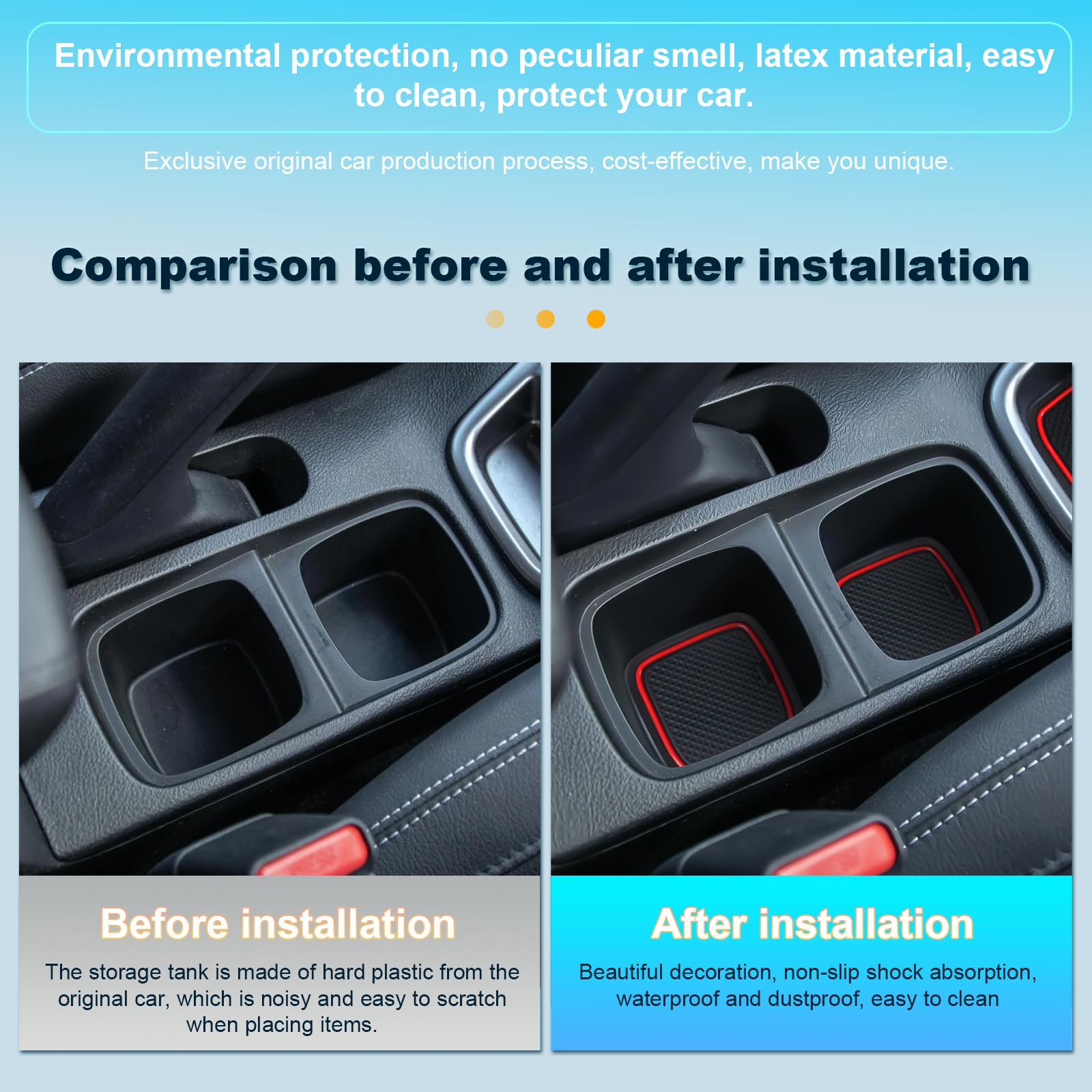 BIXUAN Tappetini In Gomma Per Console Centrale E Porte – Compatibili Con Suzuki SX4 S-Cross (2014-2020) – Set Antiscivolo Rosso