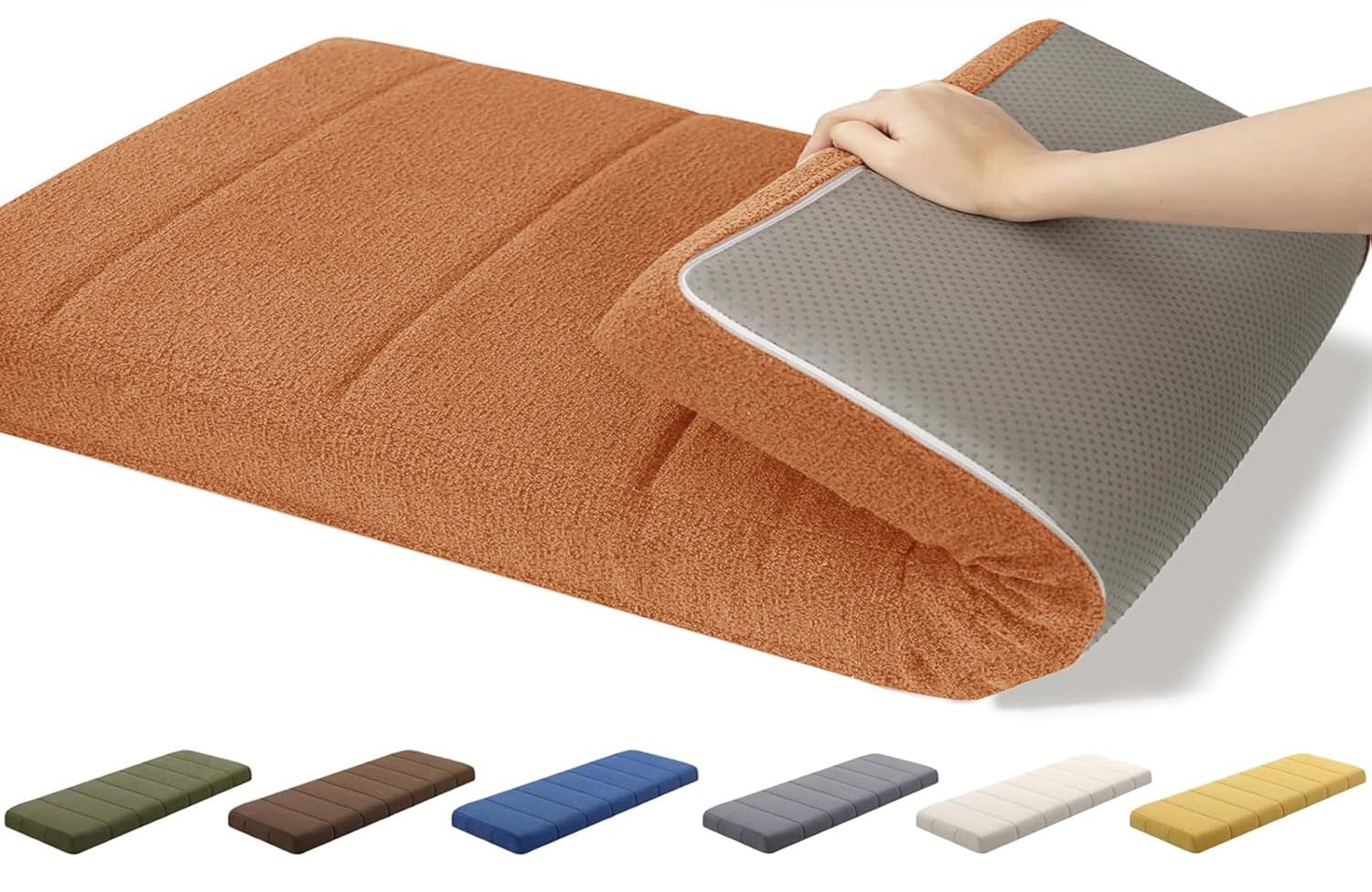 AQIGR Non Slip Bench Cushion Indoor Kitchen - 120/150/80/90/130/180/100 cm Outdoor Seat Pad for Bay Windows, Dining Benches, Swings, Sofas & Porch Furniture with Zipper(Orange,50x200CM)