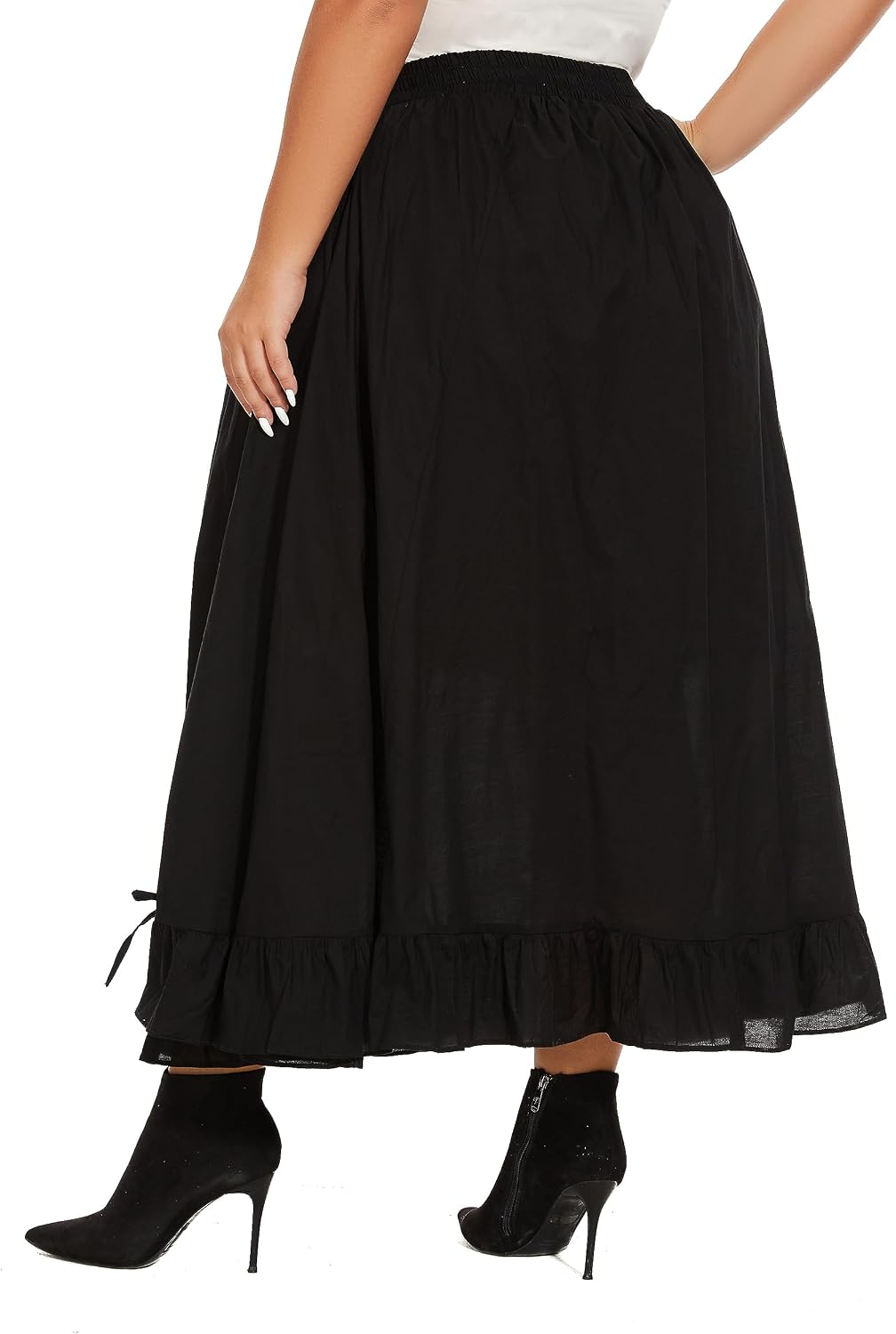 Beautybatik Women Plus Size Cotton Ruched Front Victorian Renaissance Medieval Maxi Ruffled Skirt with Pockets