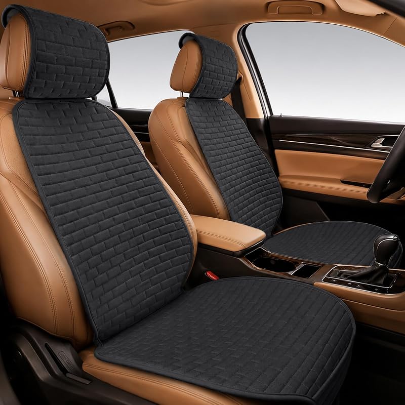 Capa para Banco de Carro em Linho com Bolso e Base Antiderrapante, Bancos Dianteiros, Preta, Kit com 2