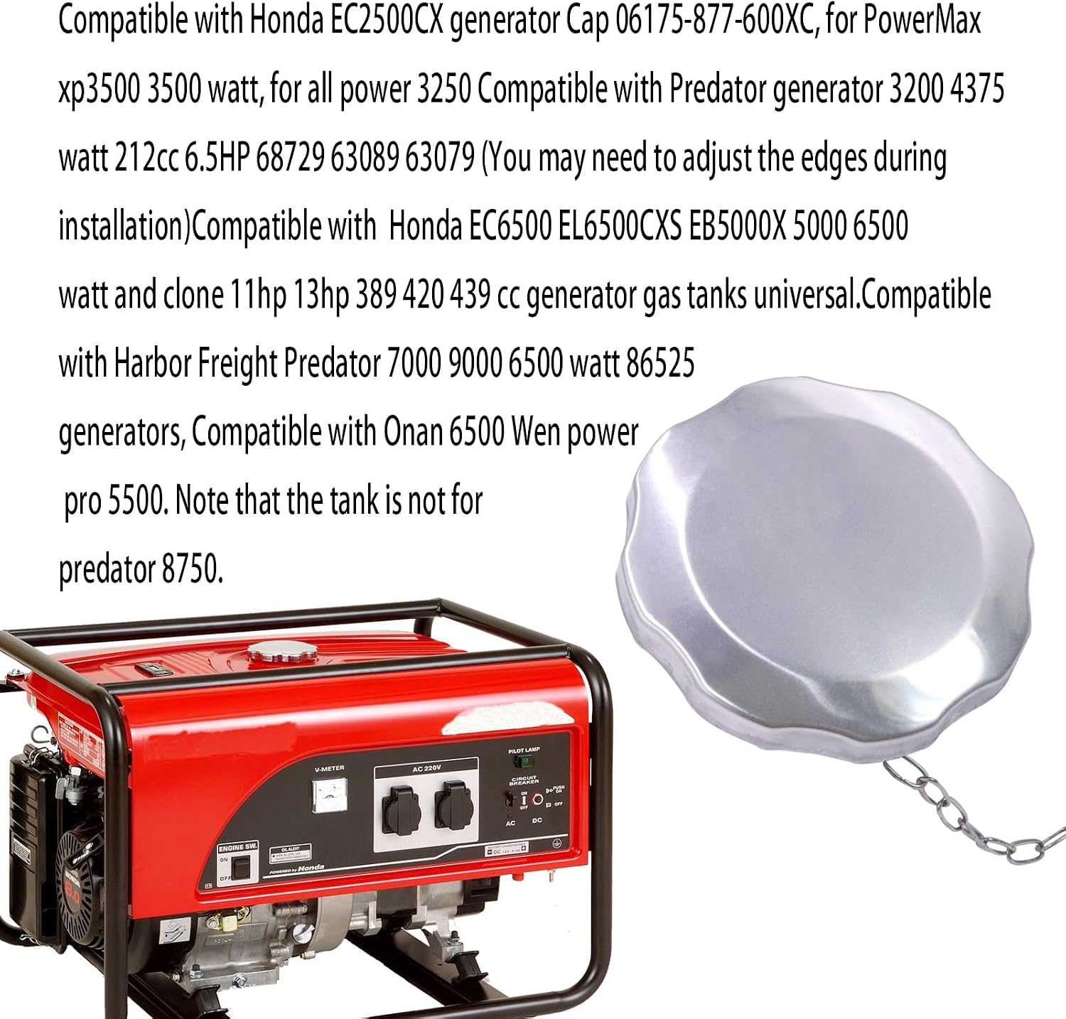 DVBB Generator Cap Compatible with Honda EC2500 Wen 3500 Generator and Clone 389cc 420cc 439cc Predator 7000 9000 Generator Cap（5-7 gallons）