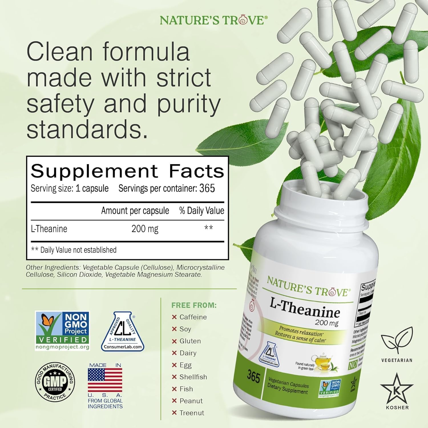 Nature's Trove L-Theanine 200mg Super Value Size - 365 Vegetarian Capsules - Image 3
