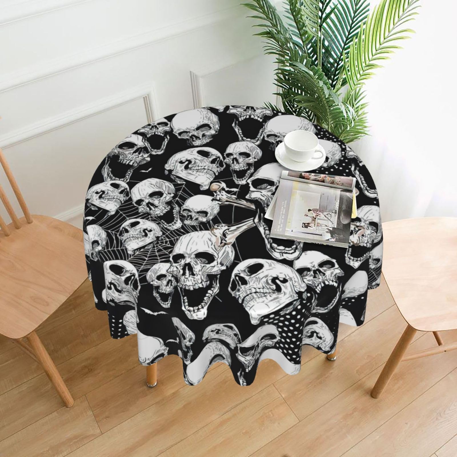 SDEGTHO skull background Print Modern Retro Round Tablecloth 60in Polyester Fabric Cover for Party Dining Table Washable