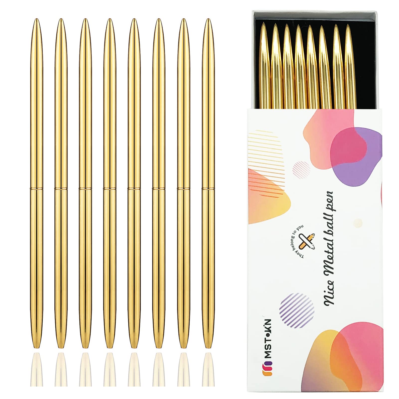 Photo 1 of MSTOKIN Metallic Gold Pens Cool Fancy Pens for Women & Men Journling Cute Pen Set Luxury Nice Pretty Pens with Gift Box (8-Pack gold Metal Thin Pens) Gold without clip