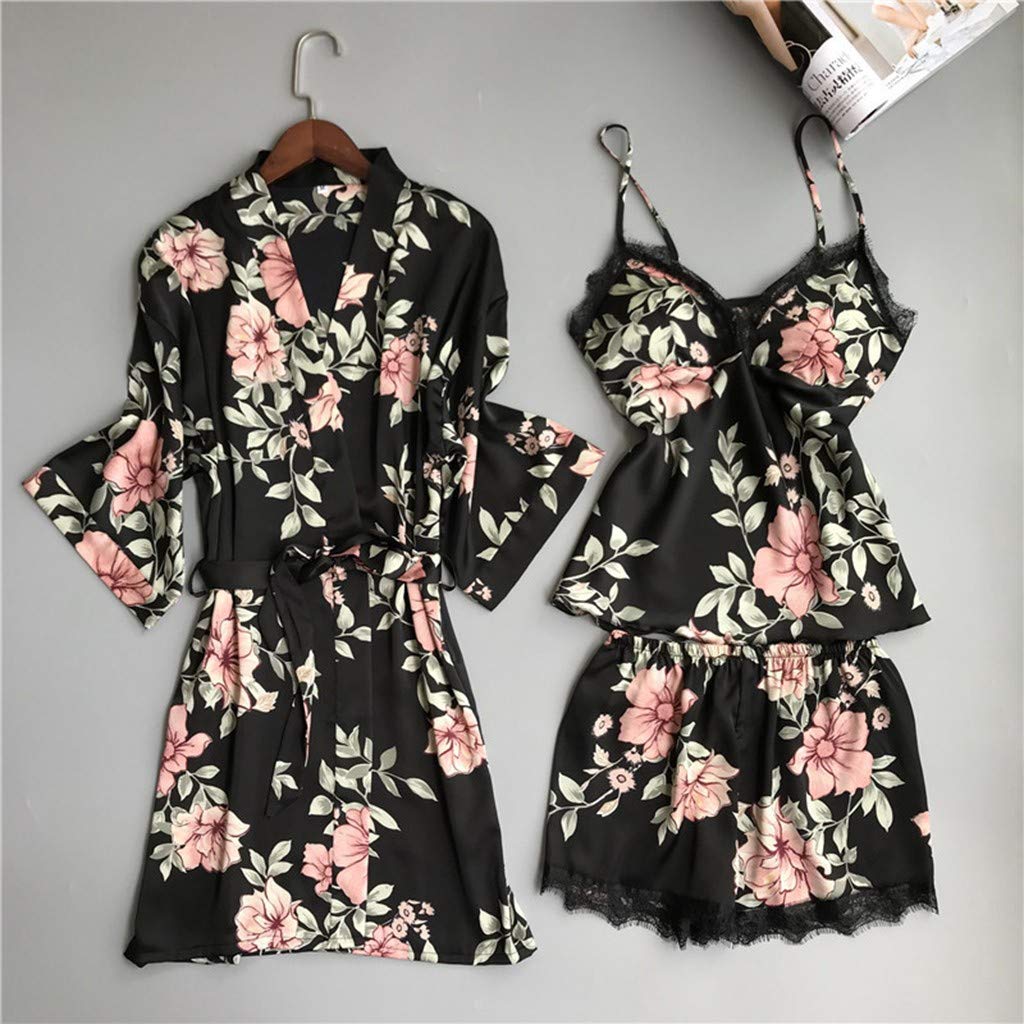 Ensemble sexy pour femme - Sous-vêtements sexy - Lingerie sexy - Pyjama en dentelle - Pantalon de bain - Pyjama court - En satin - Lot de 5 pièces