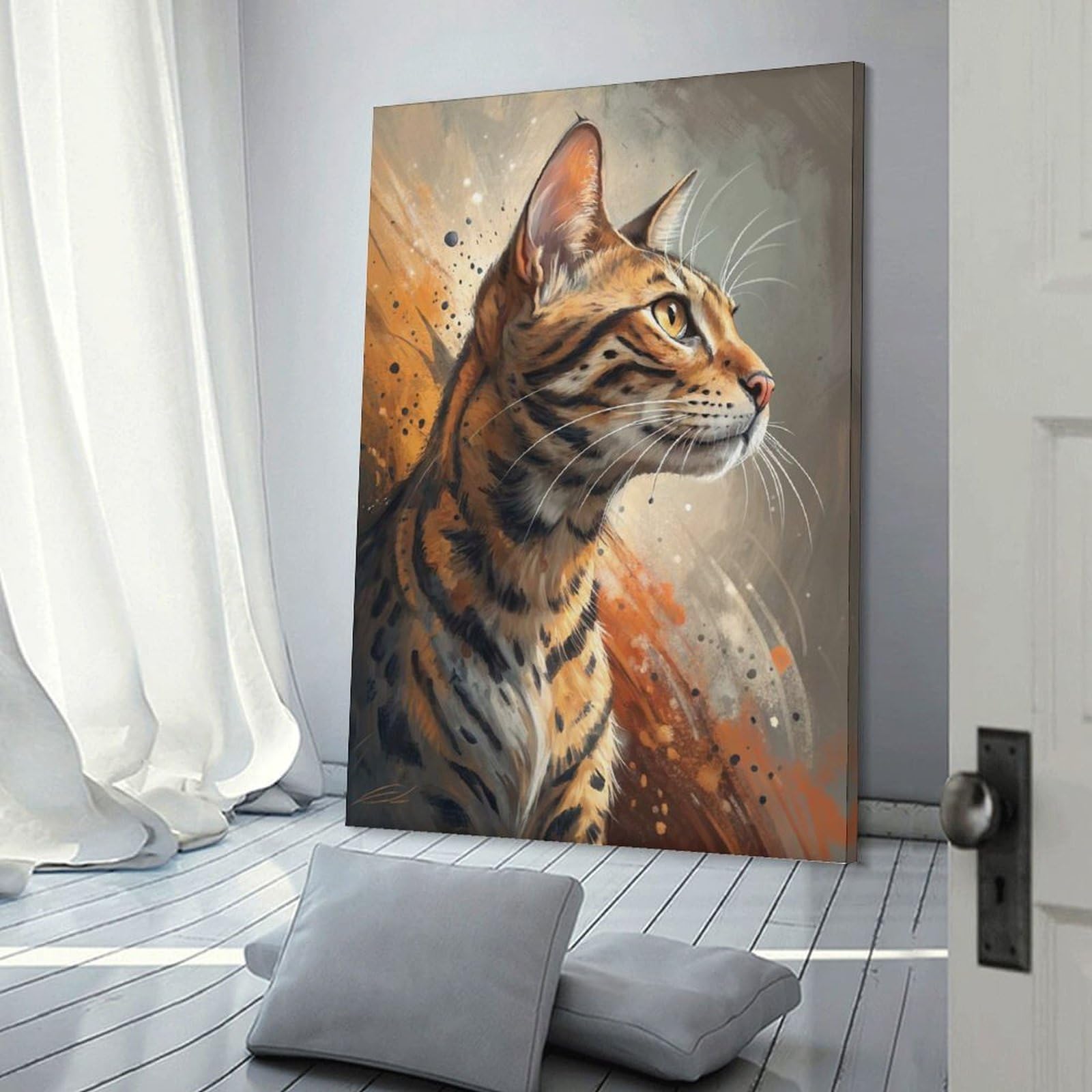 Junmoney Elegant Bengal Cat Portrait Home Decor Wall Art, 24x36inch(60x90cm), for Living Room, Bedroom Or Home Office, Home Decor Gift with Stylish Appeal