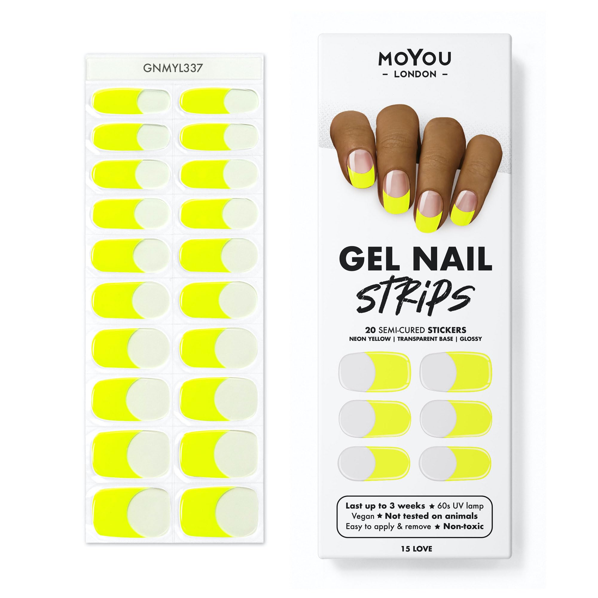 MOYOU LONDON Semi Cured Gel Nail Strips, 20 Pcs. Waterproof Gel Nail Wraps, Cures in Sunlight or UV/LED Lamp - Image 2