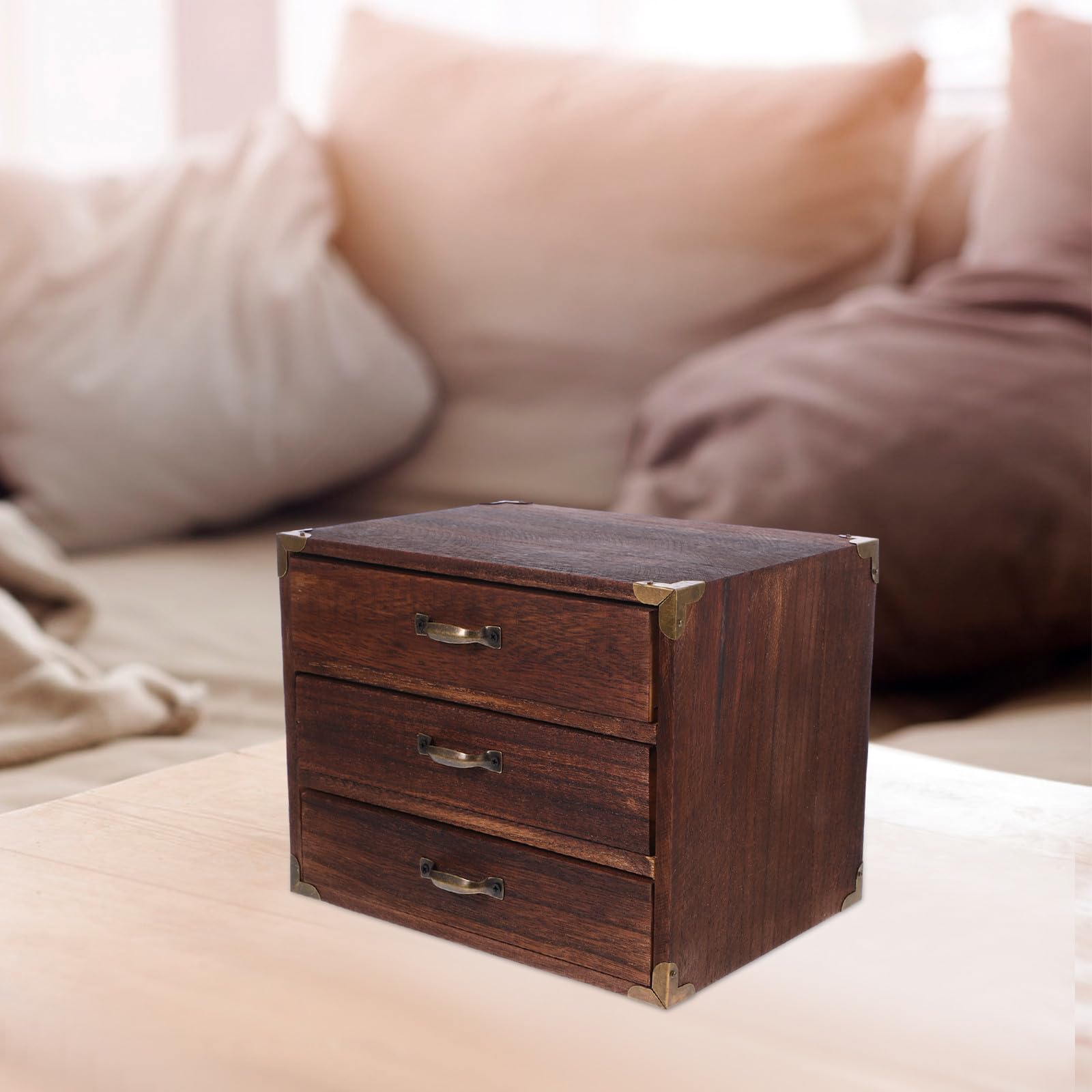 Holz Schreibtisch Organizer mit Schubladen Vintage Kaffee | Zwei oder Drei Auszüge, Praktische Aufbewahrungsbox für Home Office und Wohnung, Viel Platz