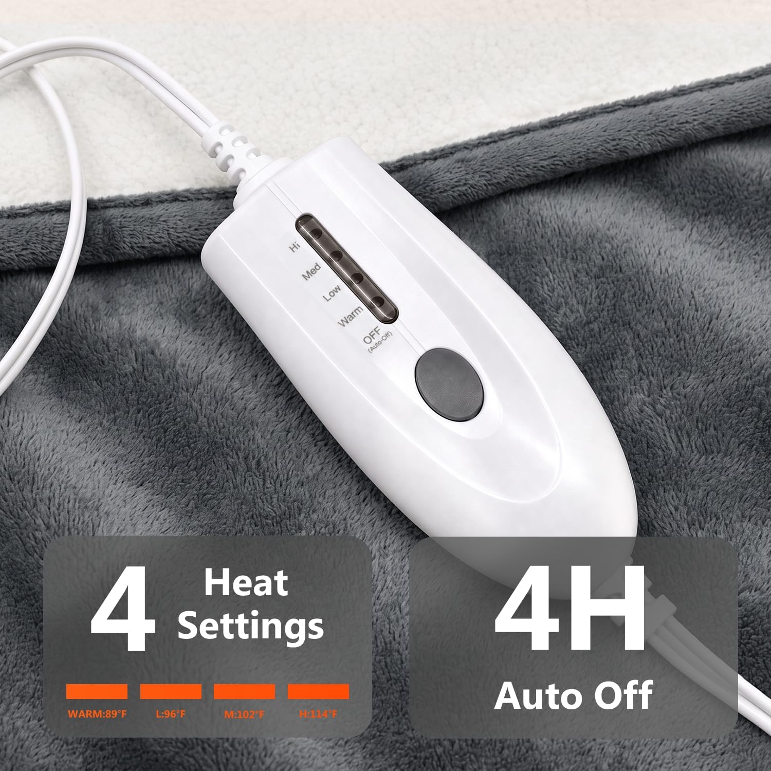 Electric Heated Blanket Throw 50"x60" Soft Warming Blanket Flannel Grey