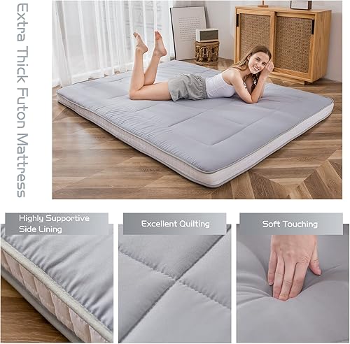 Miniatura 47 de MAXYOYO - Colchón tipo futón japonés, acolchado, para cama, extra grueso, plegable, transpirable, tumbona para el suelo, cama de invitados para Azul