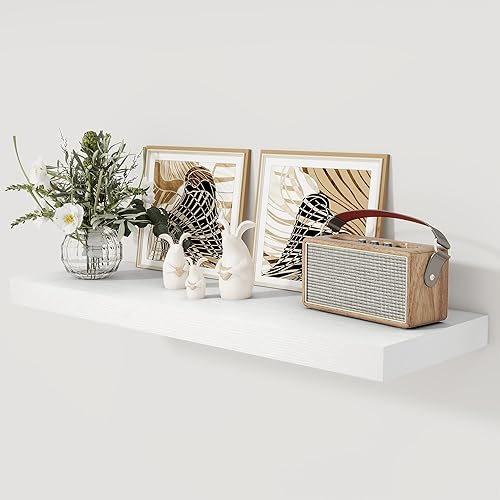 Miniatura 52 de Estantes flotantes de color blanco profundo de 12 pulgadas, estante flotante de 16 x 12 pulgadas para libros, estantes de pared profundos de madera