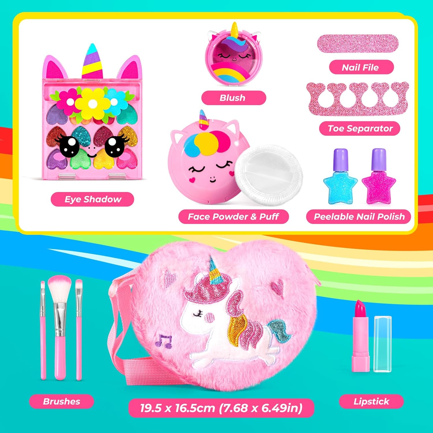 ULOVEME Kids Real Makeup Kit for Little Girls - Real, Non Toxic, Washable Make Up Toy - Umicorn Toys Gift for 3 4 5 6 7 8 9 10 12 Years Old Girls Birthday (Heart Shaped Pink Purse) - Image 7