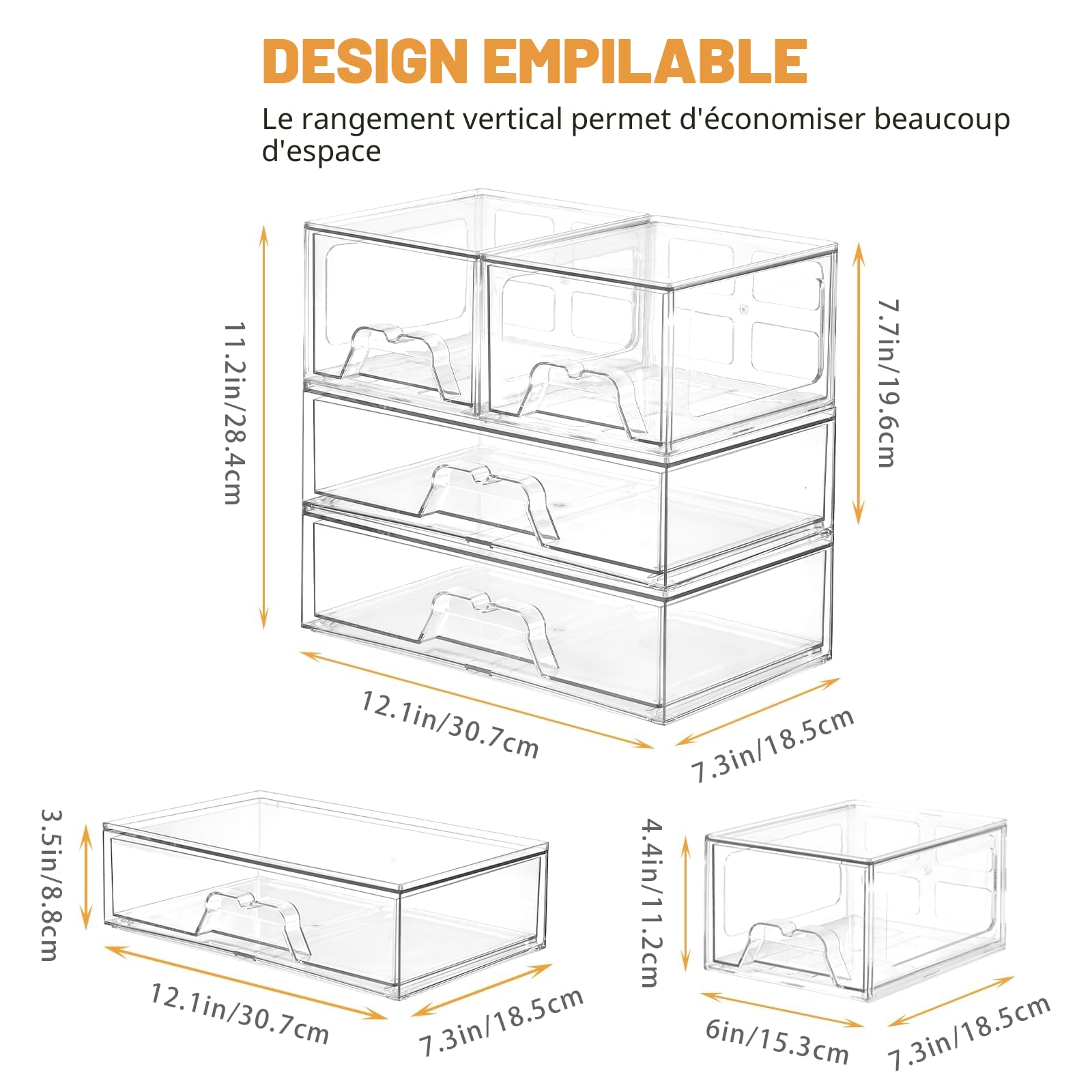 Lot de 4 Empilables Rangement Tiroir Organisateur Tiroir Salle de Bain