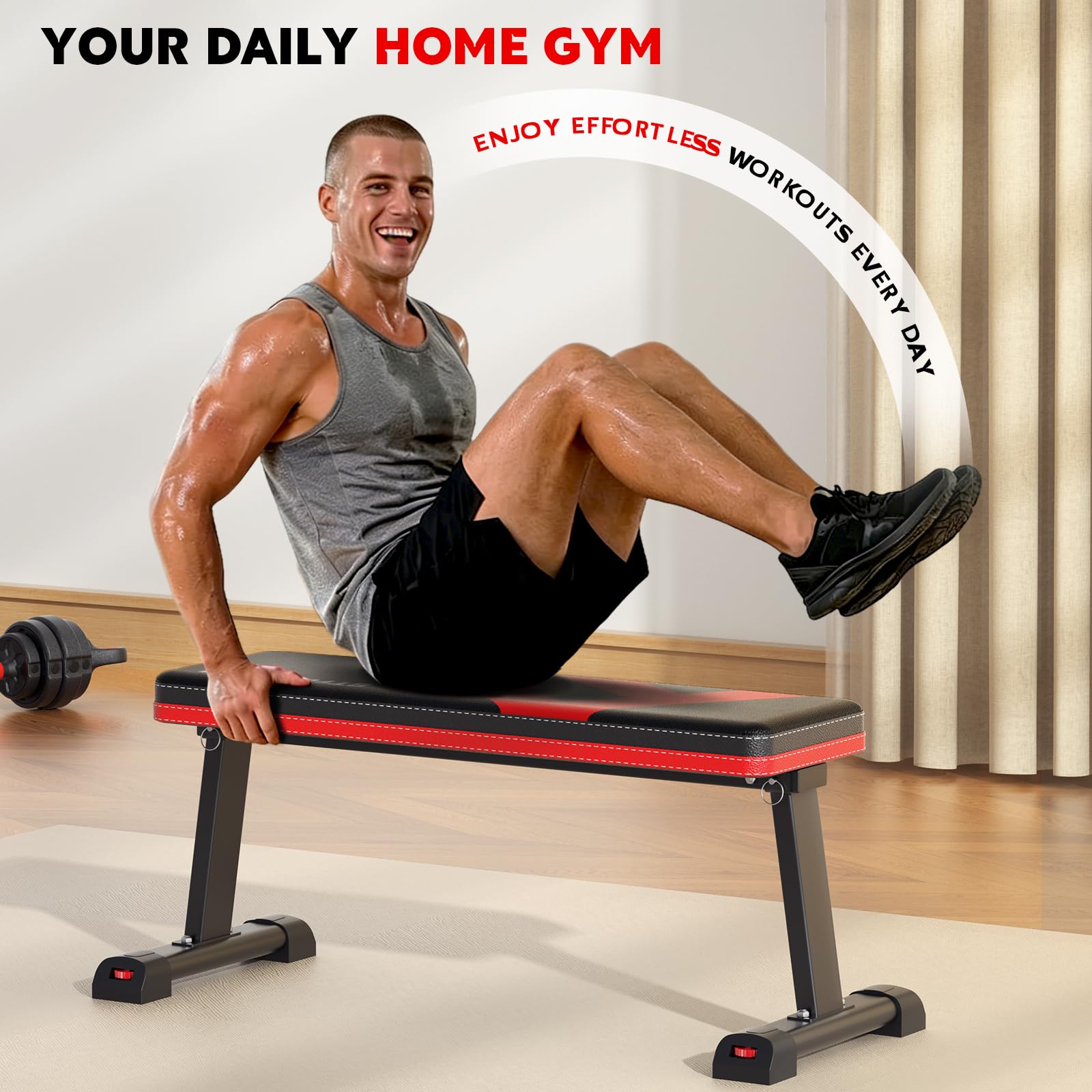 Flat Bench, 700LBS Capacity Widened Adjustable Footrests Foldable Flat Bench For Exercise Workout, Easy Assembly For Strength Training At Home Gym