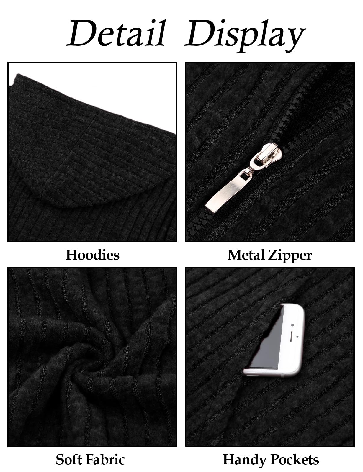 Flikity Cardigan da donna con zip e cappuccio con grandi tasche a maniche lunghe tunica top da donna giacche leggere casual abbigliamento da lavoro M-XXL