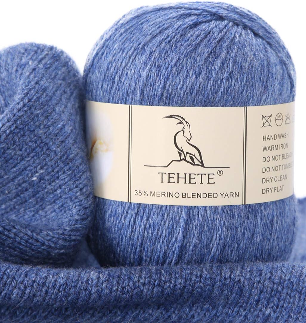 TEHETE Merino Wool Yarn for Knitting 3-Ply Soft Crochet Yarn