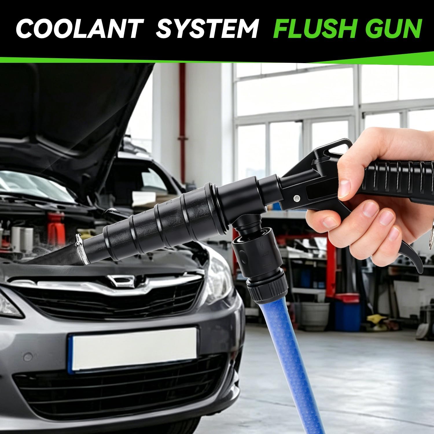 Coolant Flush Gun - Lever Action Heater Core & Radiator Flush Kit with 1/2" 5/8" 3/4" Garden Hose Adapters, Air/Water Combo Cooling System Tool, Includes Multi-Size Nozzles for 19-40 mm Hoses