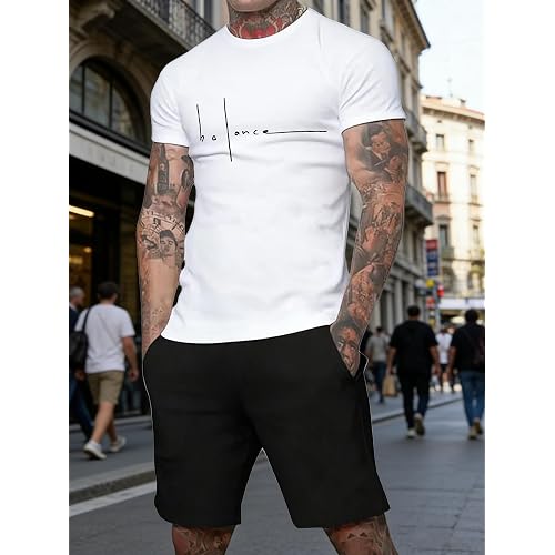 Men's T-Shirt and Shorts Set Two-Piece Fashionable Summer Sports Set Casual Sportswear Set Comfortable Fabric