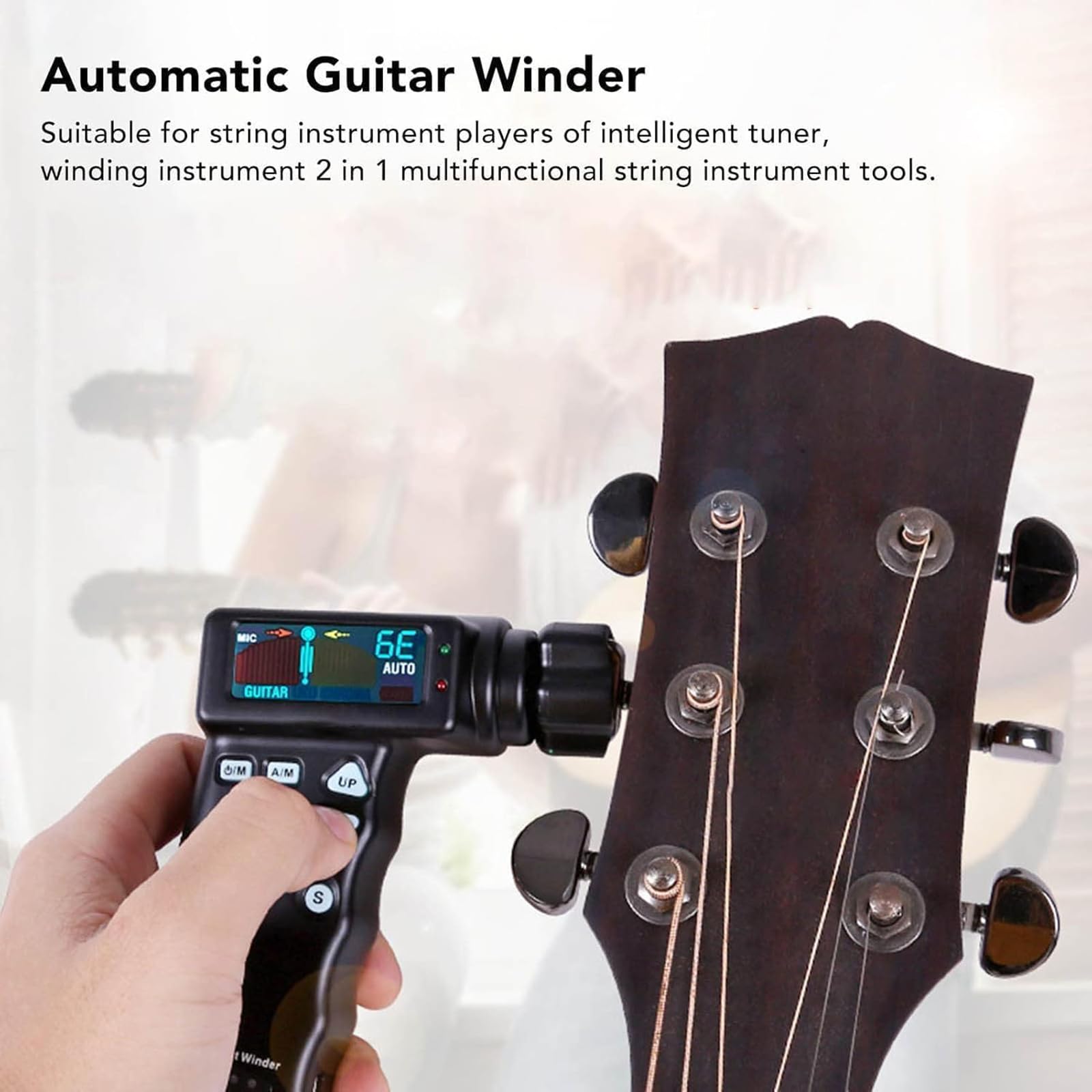 Inteligentny tuner do gitary, automatyczne nawijanie strun, z kolorowym ekranem LCD, do ładowania, do wszystkich instrumentów strunowych - gitar elektrycznych i akustycznych, ukulele