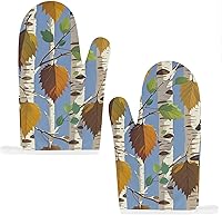 Vista 8 de Birch Leaves Oven Mitts and Pot Holders Set Kitchen Oven Glove Cooking Mitts with Hanging Loop Heat Resistant Potholder Set for Chef Baking Cooking