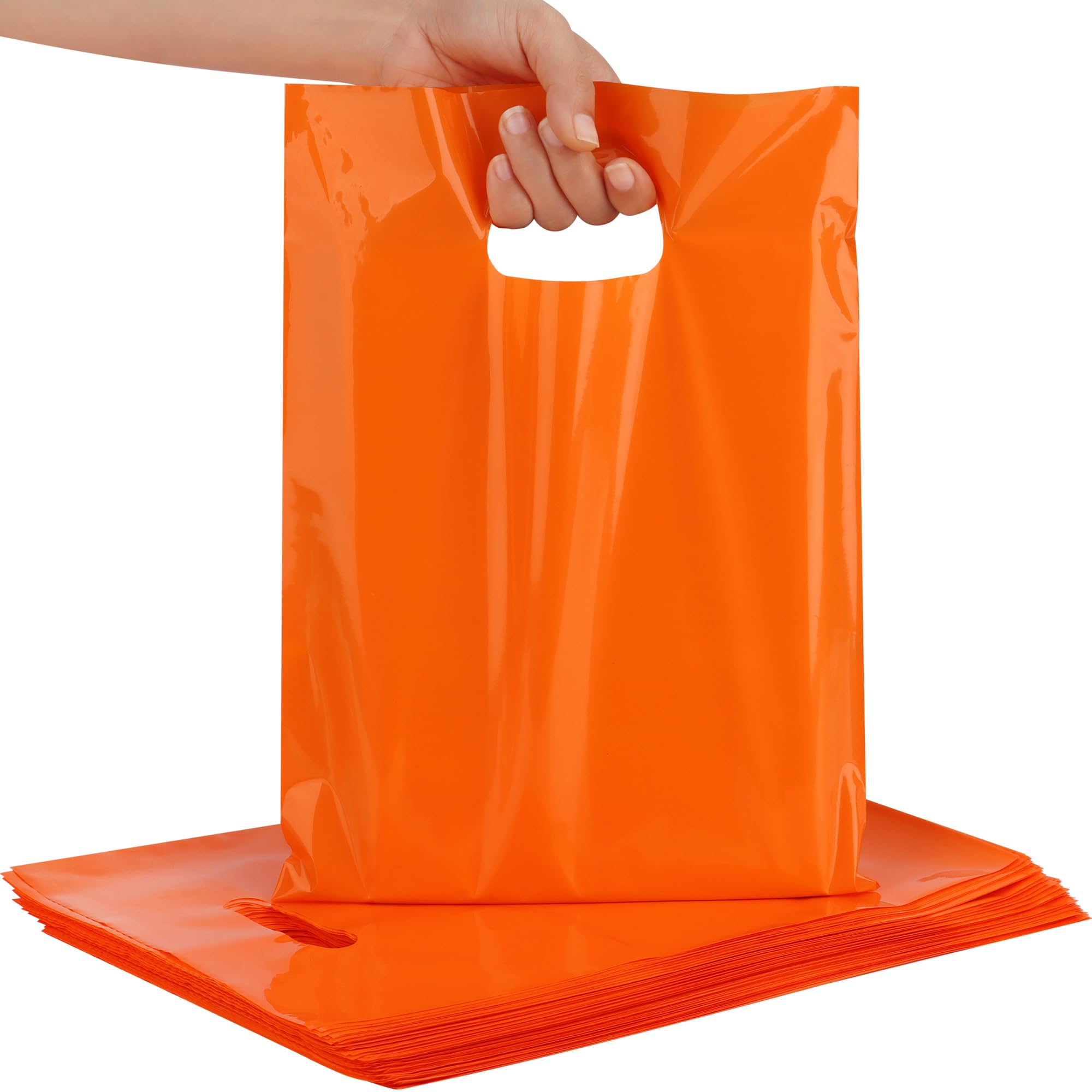HOIIOH 100 Pack Orange Plastic Carrier Bags with Handles 23x30cm โ image 1