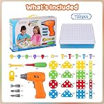 Creative Building Toys Mosaic Drill Set, Power Tools for Kids with Screwdriver Toy, Workshop Games for 3 4 5 6 7 8 Years Boy and Girl, Educational Toy
