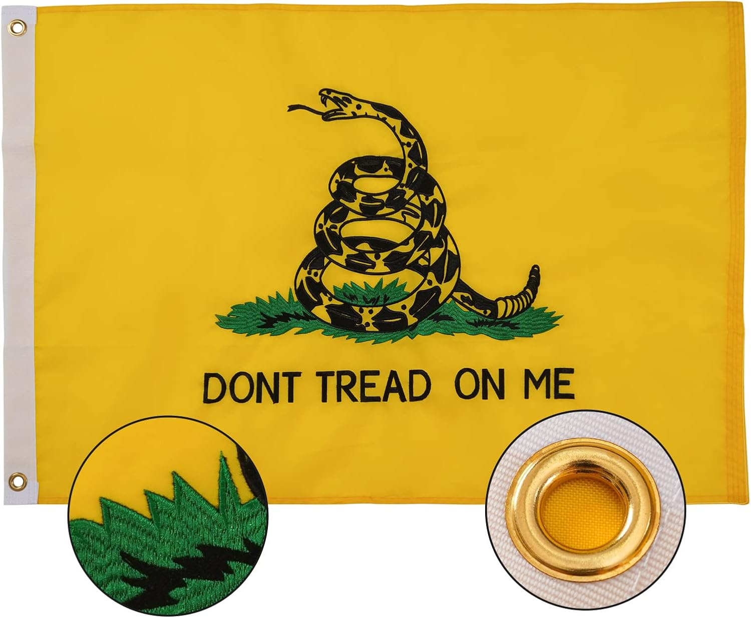 SYII Dont Tread On Me Gadsden Flag 4x6 Ft, Embroidery Yellow Coiled Rattle Snake Flags with 2 Brass Grommet, Heavy Duty Polyester Outdoor Banner
