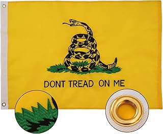 SYII Dont Tread On Me Gadsden Boat Flag 12x18 Inch, Embroidery Yellow Coiled Rattle Snake with 2 Brass Grommet, Heavy Duty Nylon Outdoor Banner for All Weather
