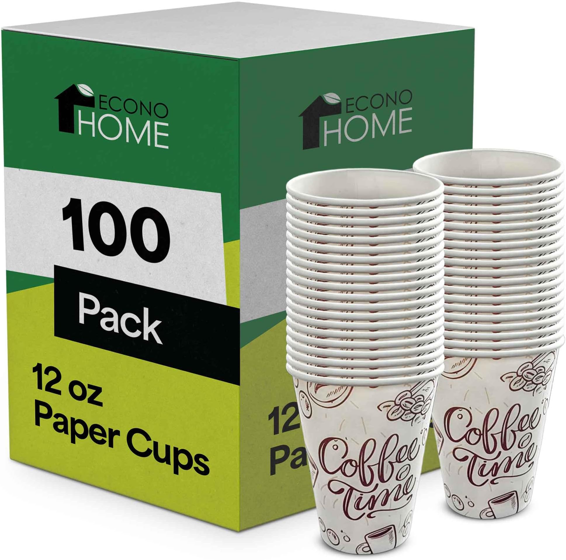EconoHome 12 oz 100 Pack Disposable Coffee Paper Cups - Paper Cups for Hot and Cold Drinks, Tea, Water, and Juice