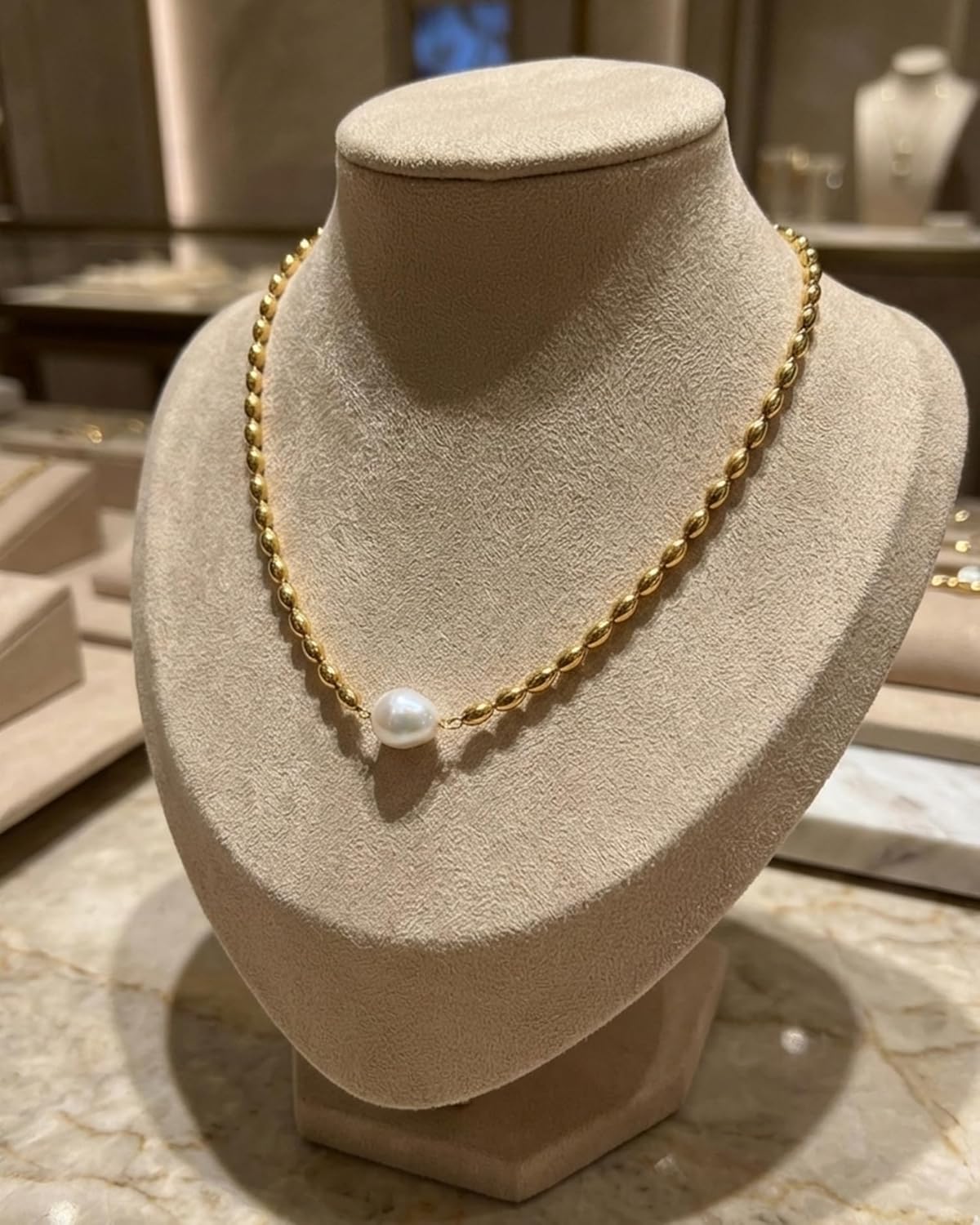 PANSTAR 18K Gold Plated Freshwater Pearl Necklace for Women, Dainty Irregular Single Pearl Beaded Chain Choker, Minimalist Elegant Jewelry Gift for Her - Image 2