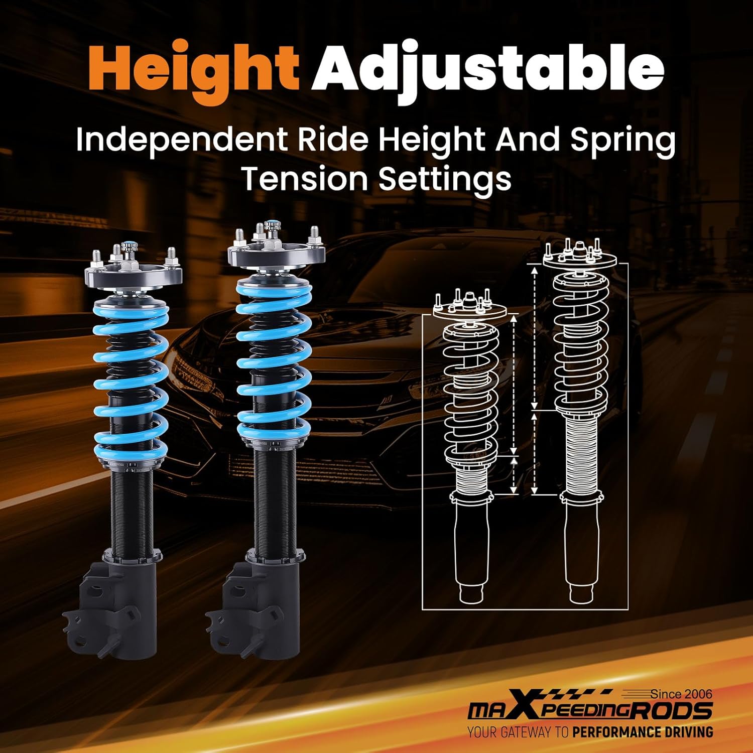 maXpeedingrods Coilovers for Honda Civic 2006-2011, for Acura CSX 2006-2011, 24 Levels Adjustable Damper Coilover Suspension Kit, Height Adjustable Shock Absorber Struts, Lowering Kit, Blue