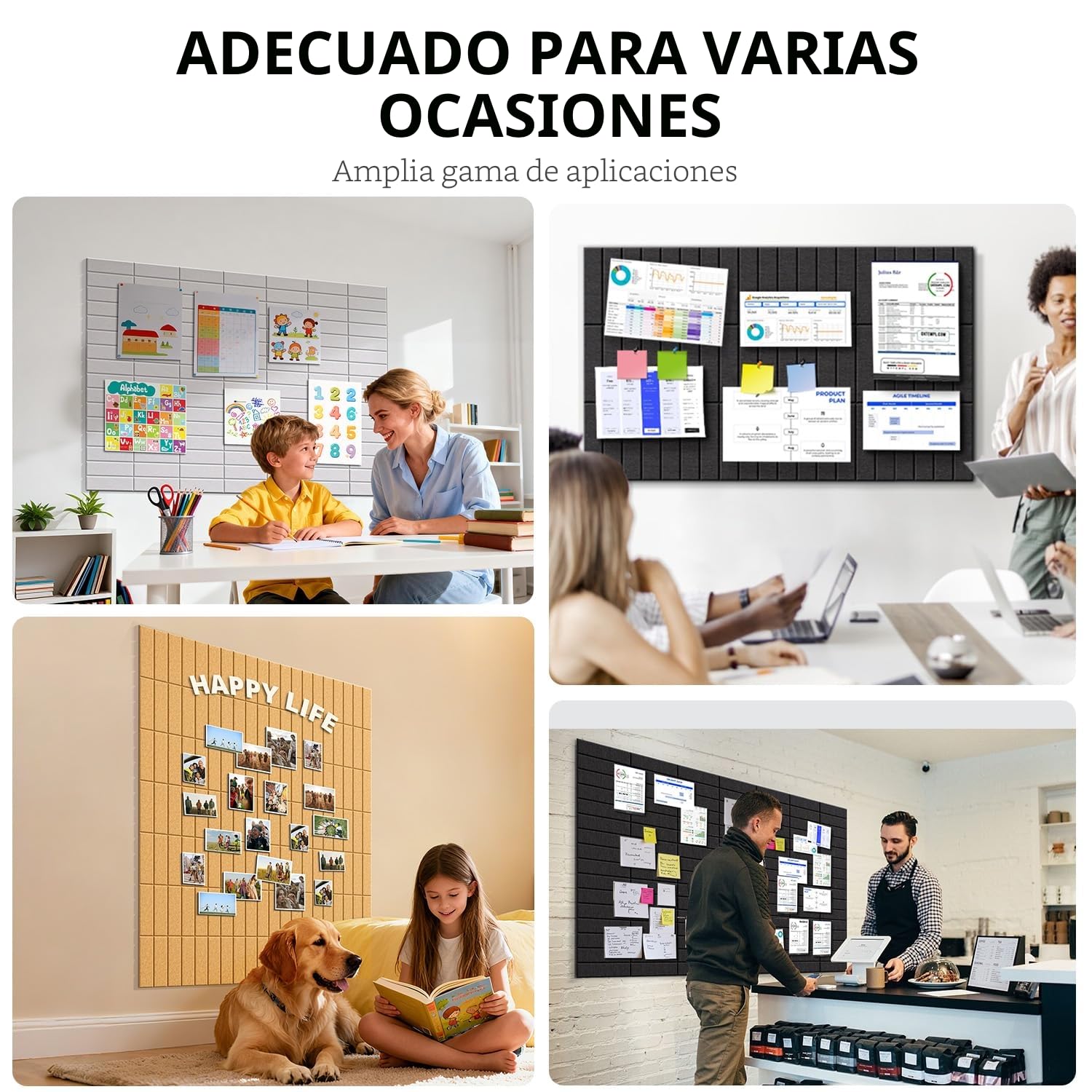Corcho Pared Autoadhesivo 120x90 cm, Tablero de Corcho Decorativo para el Hogar la Escuela la Oficina,12 Tablones con 60 Almohadillas Adhesivas de Doble Cara (Negro)