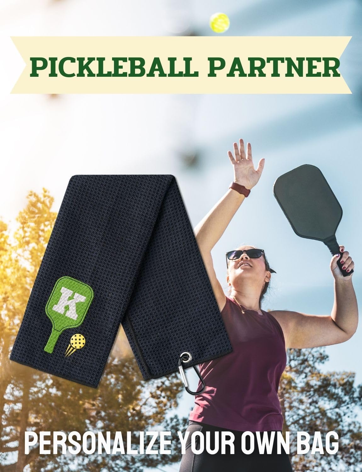 Embroidered Pickleball Towel, Funny Gift for Pickleball Lovers, 16"x 24" Microfiber Towel, Initial J - Image 6