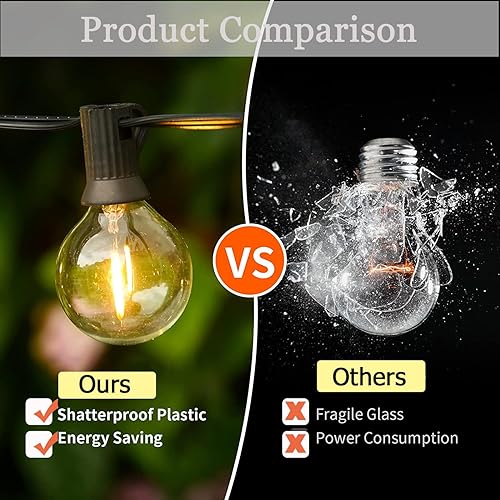 Miniatura 4 de Abeja Tira de luces G40 de 100 pies, tira de luces LED para patio con 52 bombillas LED regulables inastillables, impermeables, conectables, para