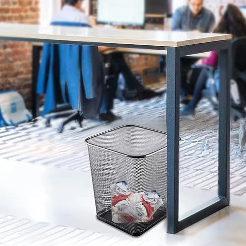 Miniatura 7 de Paquete de 10 cubos de basura de metal cuadrados negros de 6 galones, cubos de basura de malla para oficina, papeleras de alambre de metal, canasta