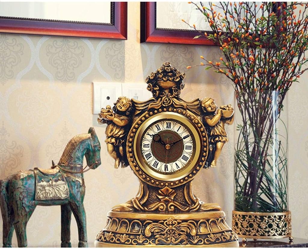 European Antique Table Clock Living Room Table Clock Roman Numeral Silent Table Clock for Living Room Decoration Small Table Clock Ornaments Table Clocks (Color : A) (B)