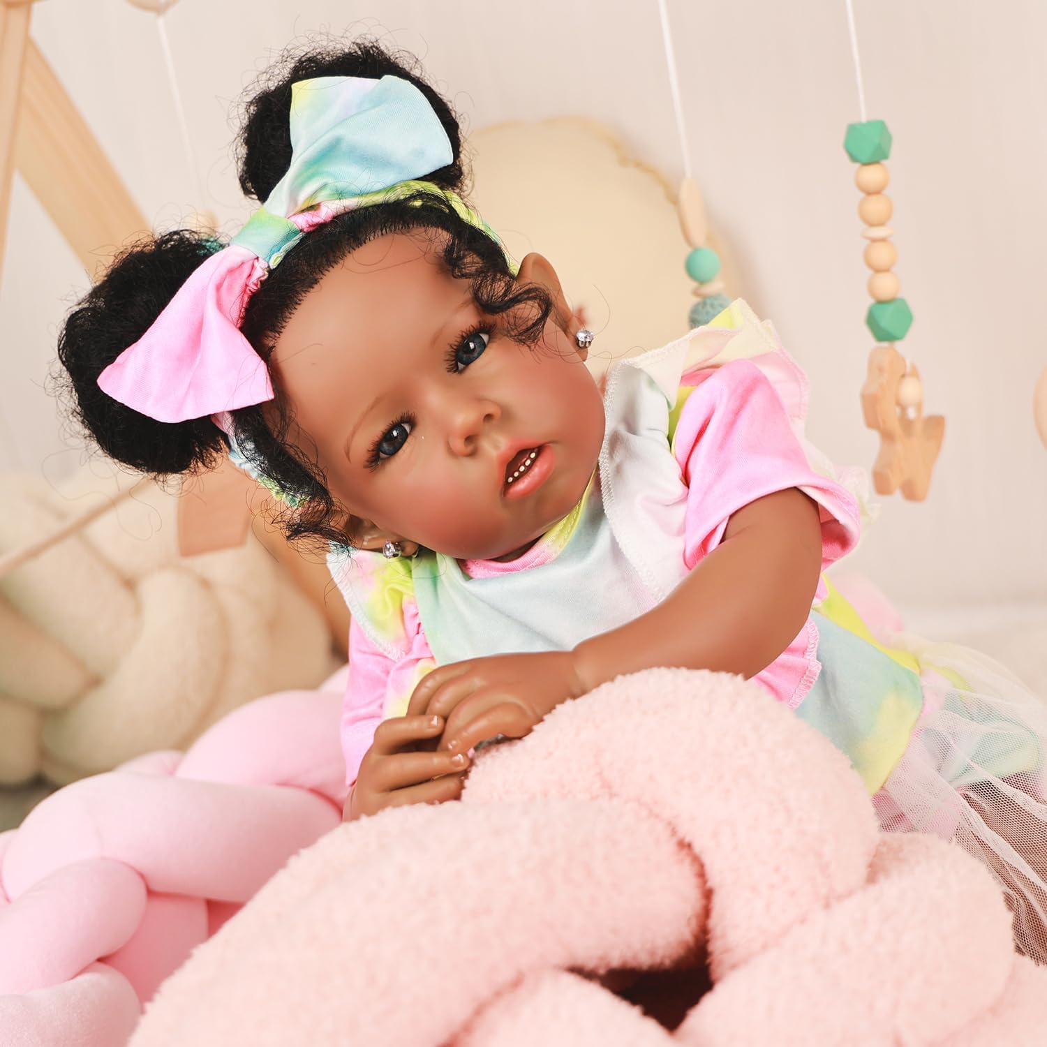 Rebornova Reborn Baby Dolls Black Girl, African American 20 Inch Realistic Newborn Baby Dolls with Lifelike Soft Body Silicone Limbs Birthday Gift Set for Ages 3+