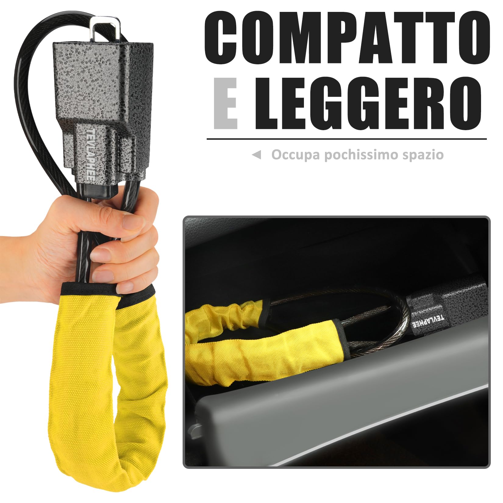Tevlaphee Blocca Sterzo Automobile Antifurto Testa in Metallo Universale 3 Chiavi Giallo