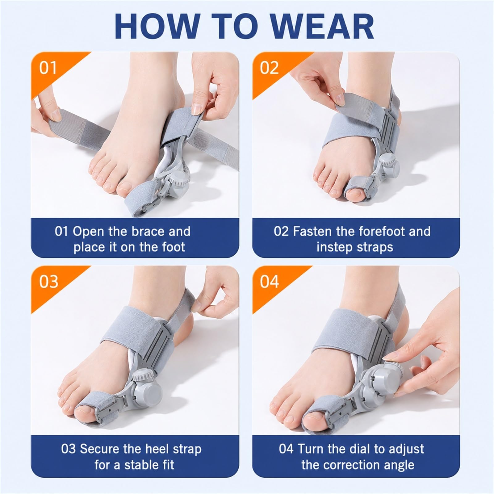 Hallux Valgus Korrektur Damen Herren, Ballenzeh Schiene mit Verstellbarem Knopf, Zehenspreizer zur Zehenkorrektur Großzehe, Zehenbegradiger für Tag und Nacht(Rechts)