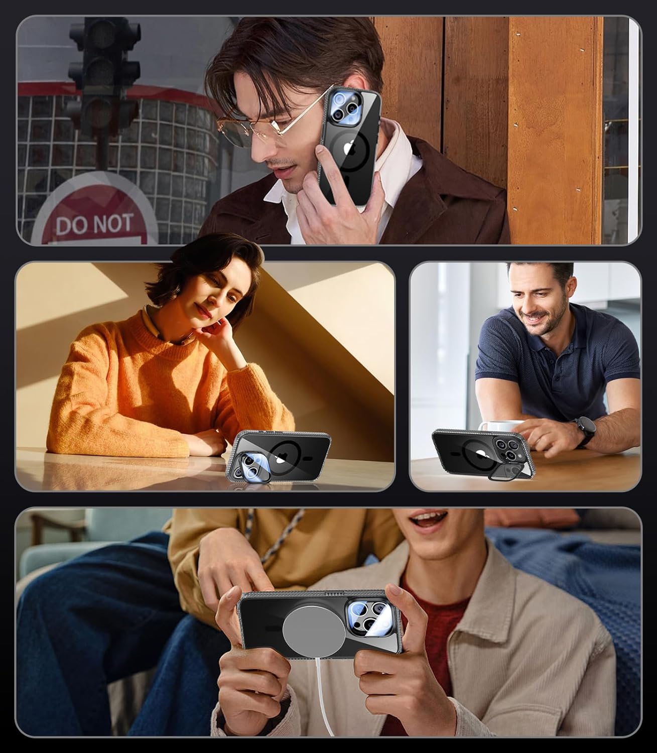 VOFATA [Upgraded] for iPhone 15 Pro Case with Camera Cover Stand [Fit for MagSafe][9H Camera Lens Protector] Mil-Grade Protection Transparent Magnetic iPhone 15 Pro Phone Case, Clear Black