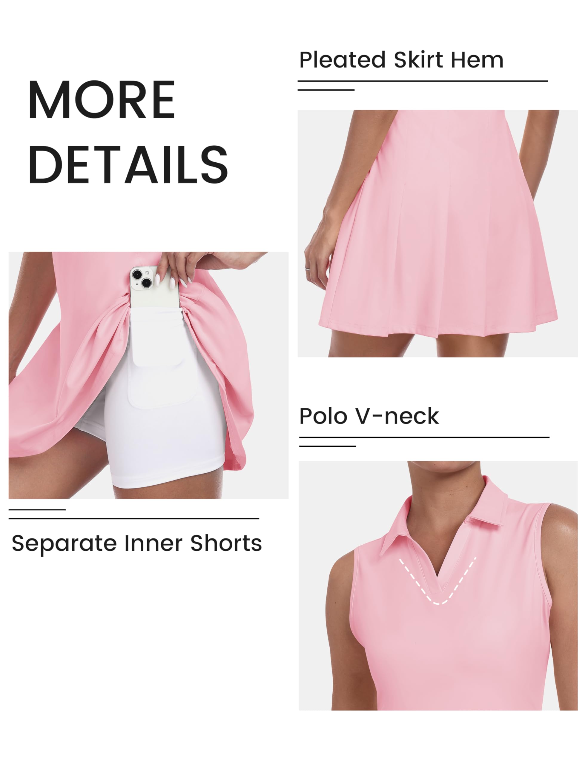 MoFiz Mujer Vestido de Tenis sin Mangas con Pantalones Cortos Verano Vestido de Polo Cuello en V Deportivo Golf Dress con Bolsillos