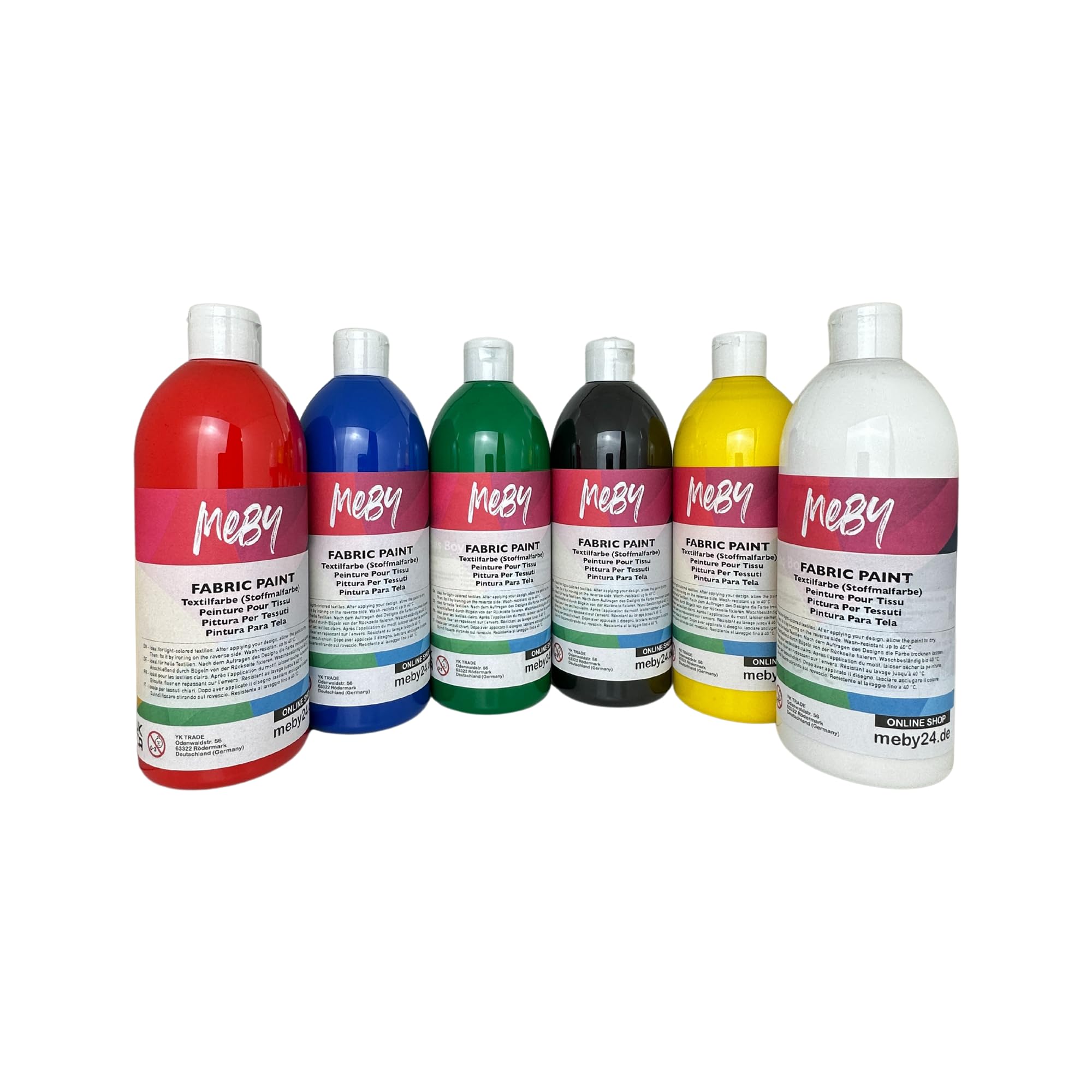 Stoffmalfarben-Set (6 Farben x 500 ml) – Textilfarbe für helle Stoffe, waschbeständig & bügel-fixierbar (6-Farben-Set)