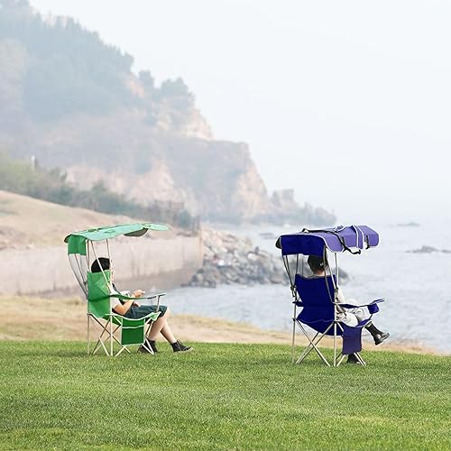 Miniatura 7 de PLKO Sillas de camping con toldo, silla de césped portátil cuádruple para adultos, silla reclinable plegable con portavasos para eventos al aire