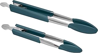 Lil' Huggers Dishwasher Safe Lazy Locking Cooking Tongs / Salad Serving Tools / Multi Purpose - 2 Piece, Marine Blue