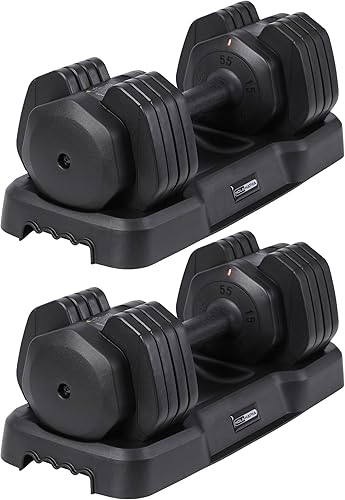 HolaHatha Equipo de peso sin mancuernas ajustables 5 en 1 de 15 a 55 libras con bandeja de almacenamiento y sistema de doble bloqueo para gimnasio